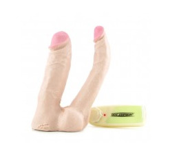  Natural Vibrating Double Penetrator Vac-U-Lock Dildo